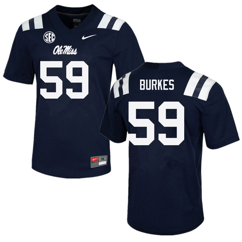 Ole Miss Rebels #59 Tyler Burkes College Football Jerseys Sale-Navy